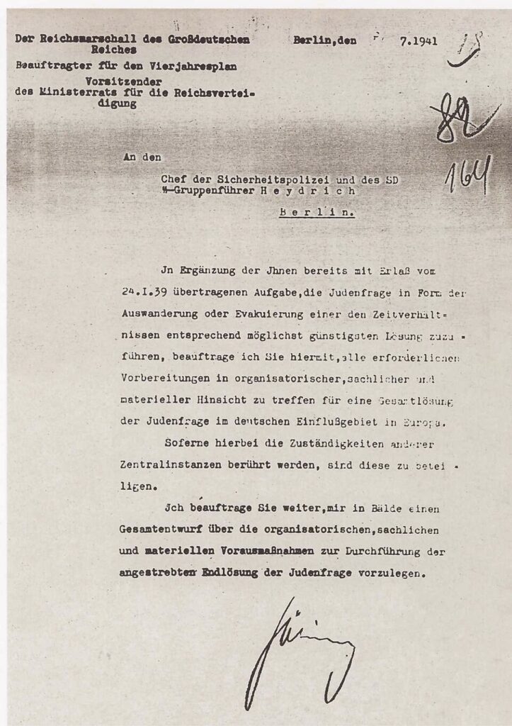 Letter from Hermann Göring to Reinhard Heydrich, as discussed in the film