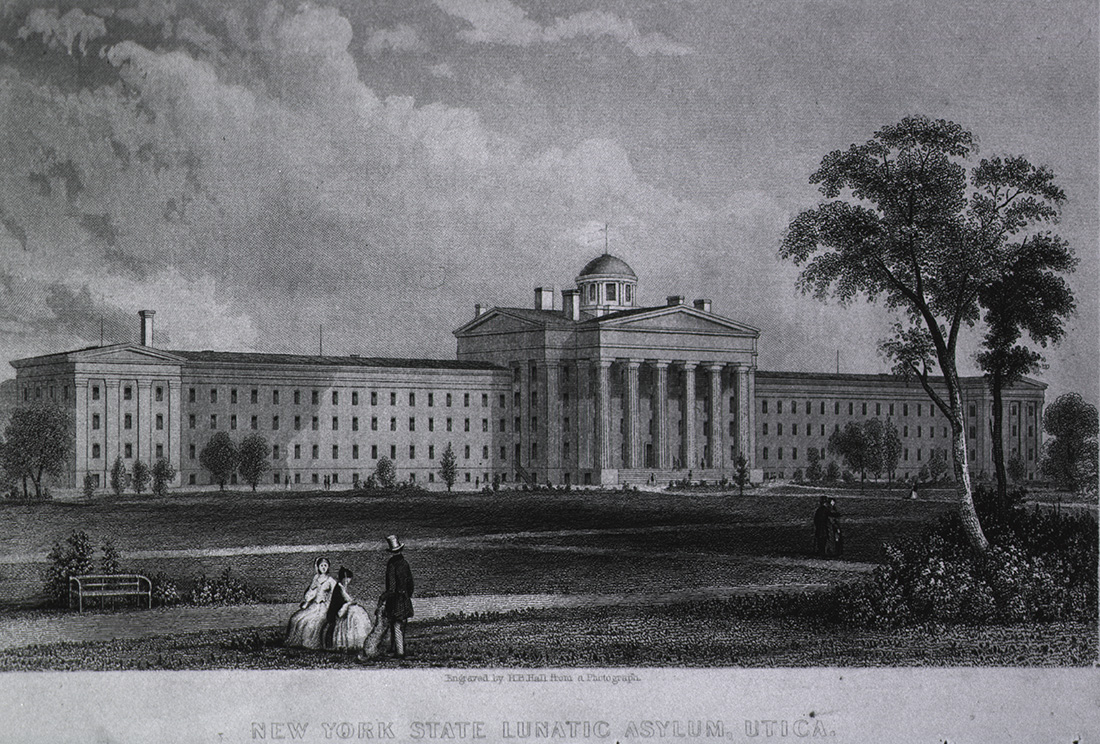 Engraving of the New York State Lunatic Asylum at Utica.